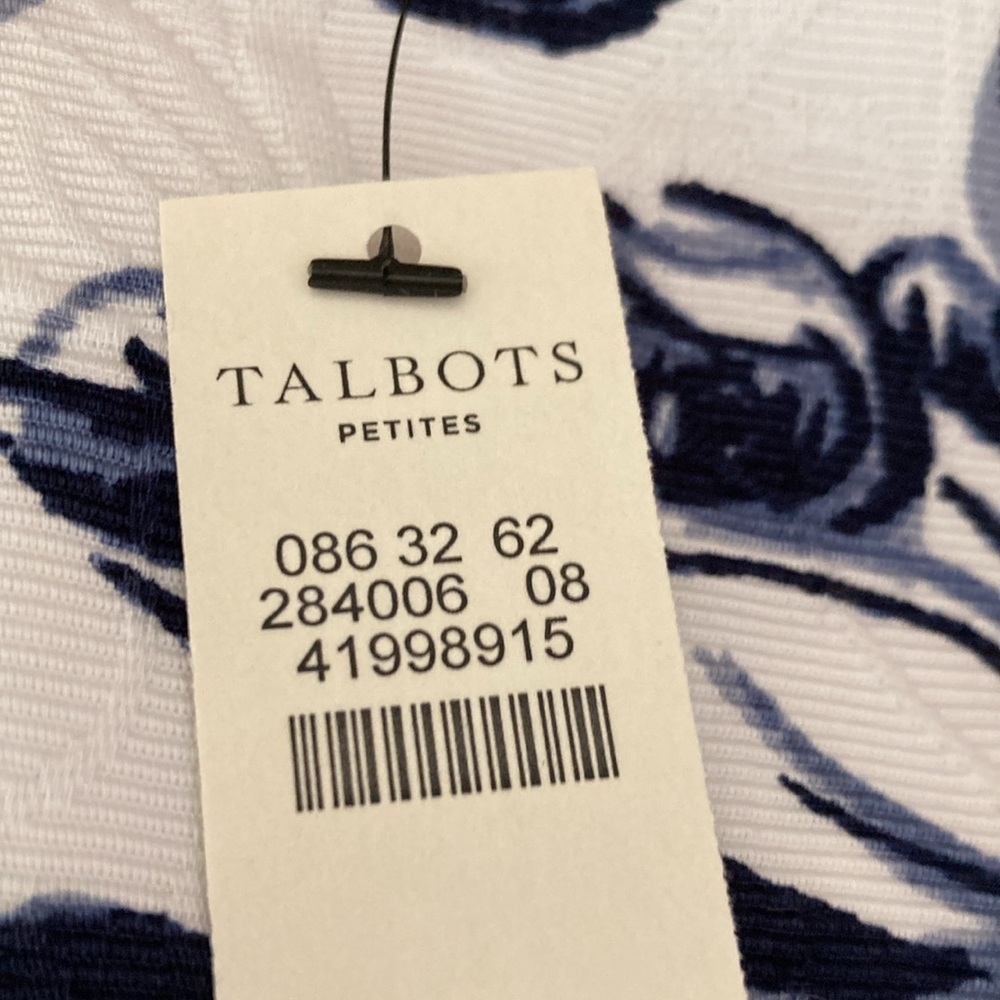 Talbots Blue and White Fit and Flare Scoop Neck Sleeveless Dress - Picture 5 of 9